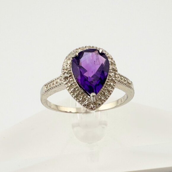 2.24 Carat Natural Amethyst Ring Size 8.25 - Sterling Silver Setting - Diamond A - Picture 9 of 16